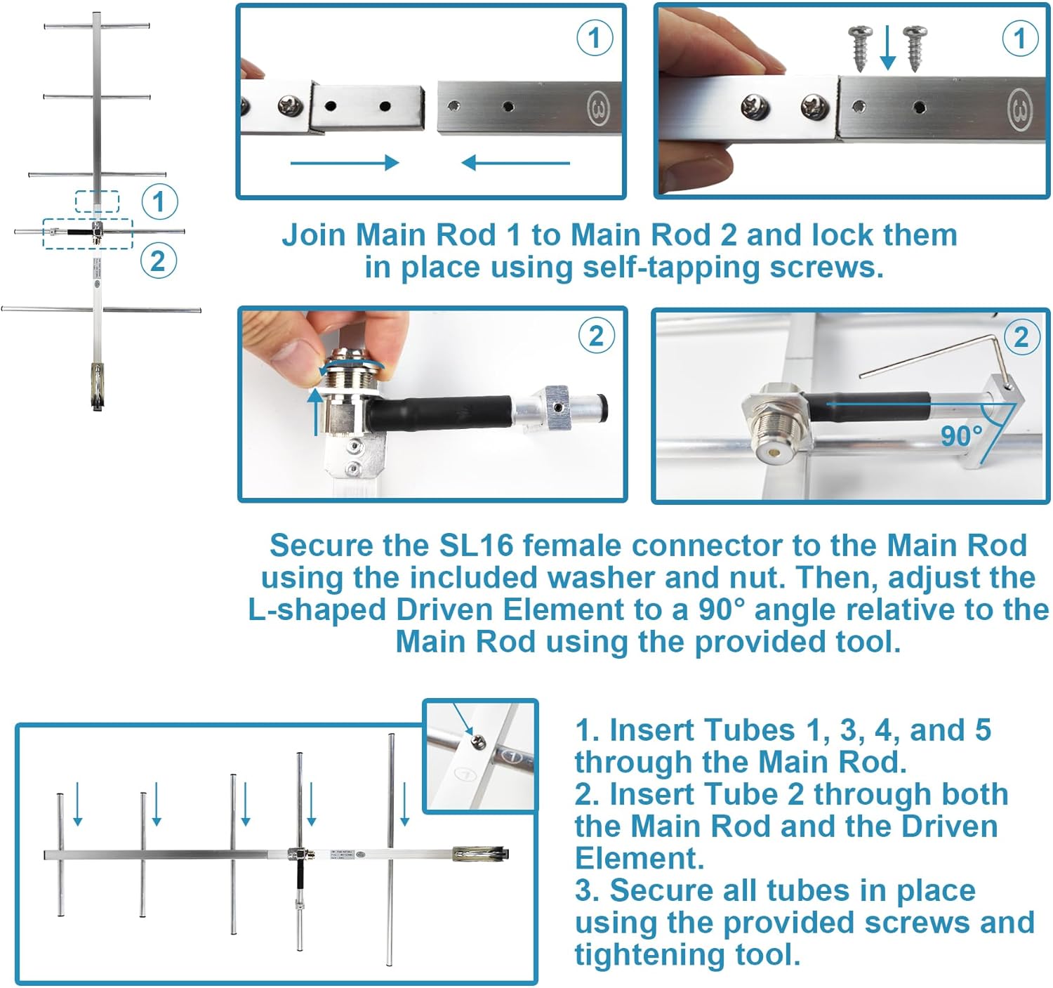 GMRS/UHF Base Station Antenna - 400-470MHz 5-Element Yagi with 9dBi Gain for Ham Radio Repeater, 32ft Coaxial Cable (SL16/SMA Female)​ Outdoor Long Range 70cm Antenna