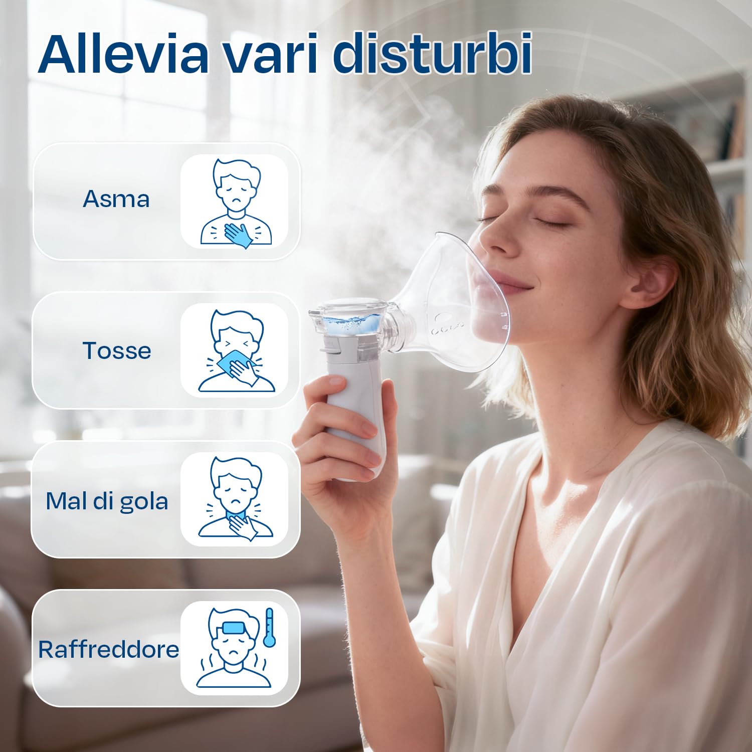 Aerosol Portatile Silenzioso, Macchina Aerosol per Adulti e Bambini, Ricaricabile Aerosol Portatile con 2 Maschere e Boccaglio, 2 Modalità Regolabili, Apparecchio Aerosol per Viaggi e Uso Domestico