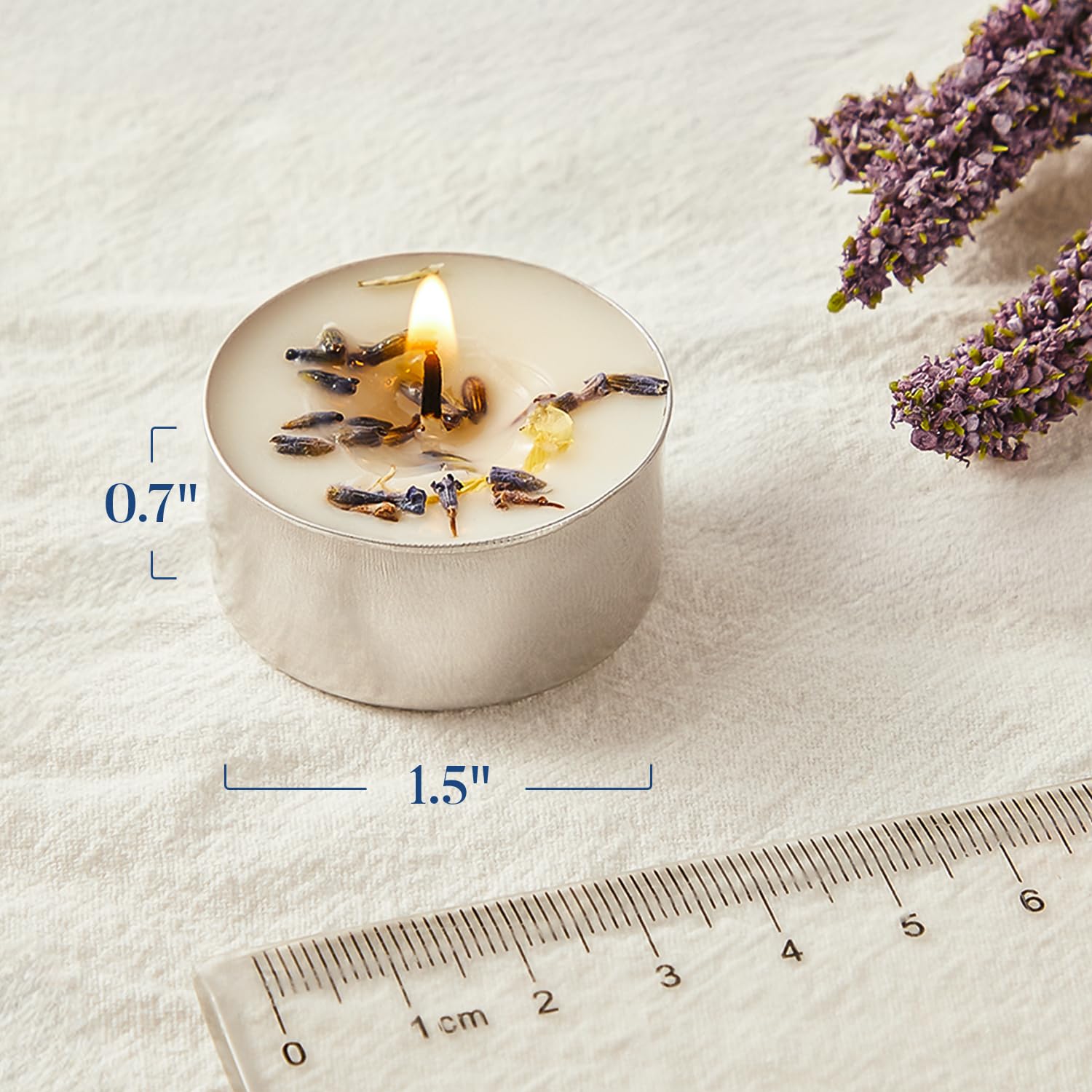Crenovo Velas de té con flores de lavanda secas, velas perfumadas de soja, velas de té de 6 a 7 horas a granel para bodas, 8 velas pequeñas para el hogar, spa