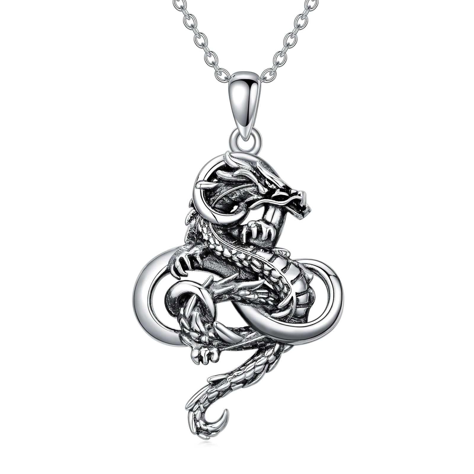 ZPMMPZ Dragon Necklace 925 Sterling Silver Black Obsidian Pendant Amulet Jewelry Gifts for Women Men