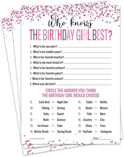 30 tarjetas de juego de Who Knows The Birthday Girl, para niños o adolescentes, juego divertido y fácil para fiestas o fiestas de pijamas,
