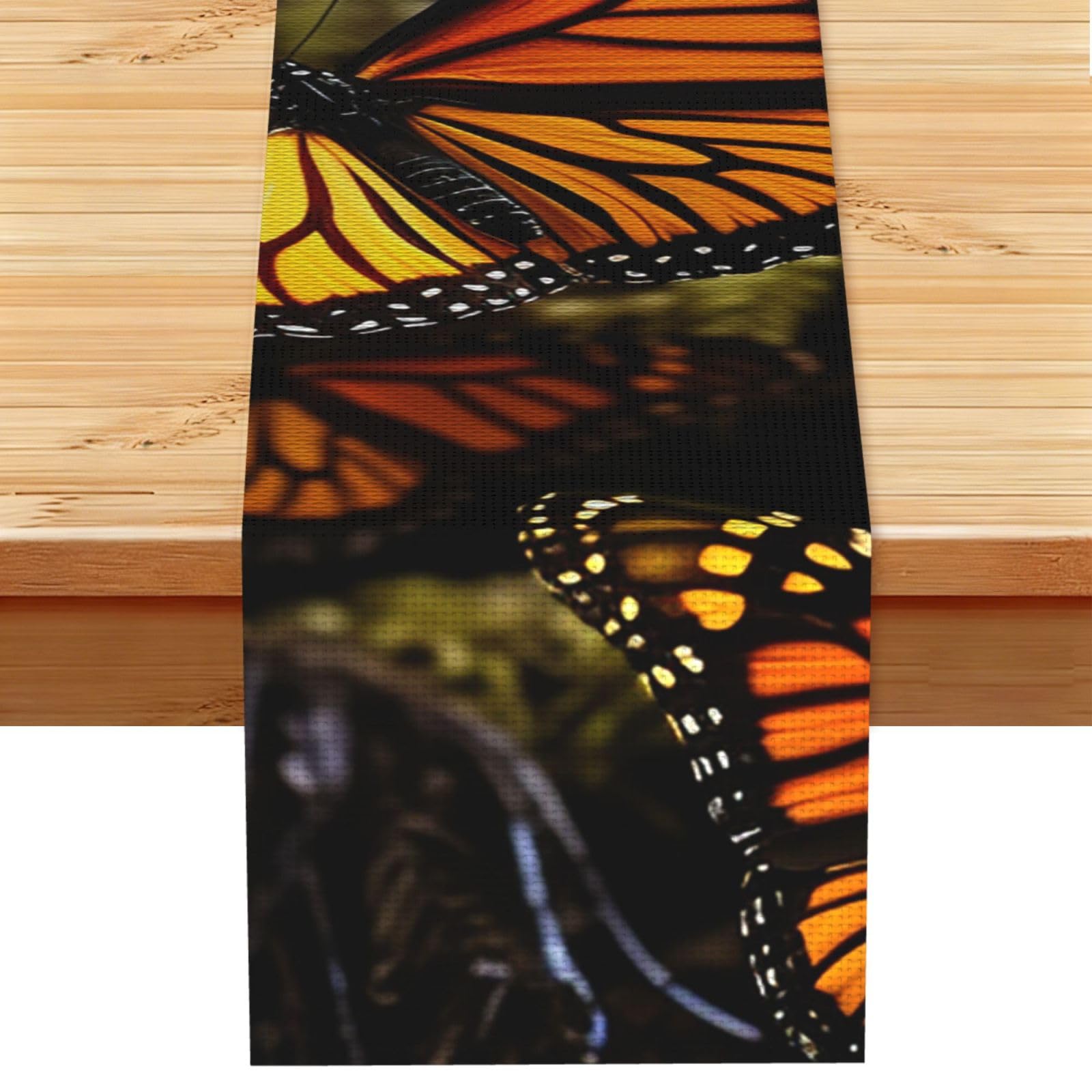 Heaps of Orange Monarch Butterflies Table Runner 13 x 72 Inches Long, Cotton Linen Table Runners for Kitchen Dining Table Decoration - Washable Tablecloth Modern Tablerunner for Home Party Decor
