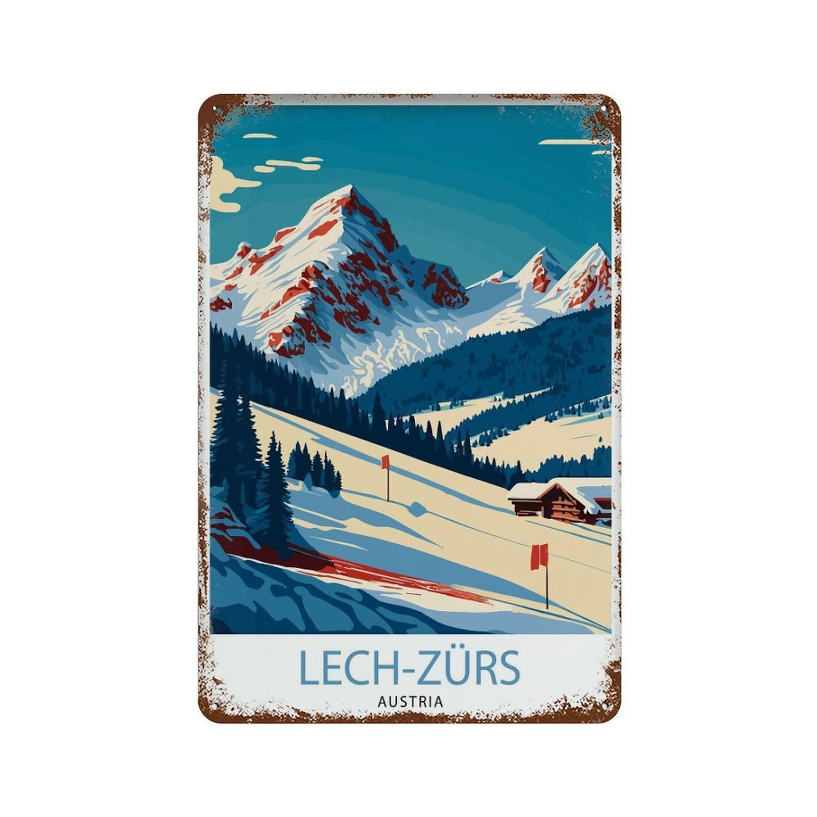xiaoxiaoshen Lech Zurs Ski Resort Skiing Austria Trip Alpine Chalet_7 Wall Decor Art Metal Tin Poster Modern Home Decor Art Home Bar Shop Decorations Vintage Sign 30x20cm