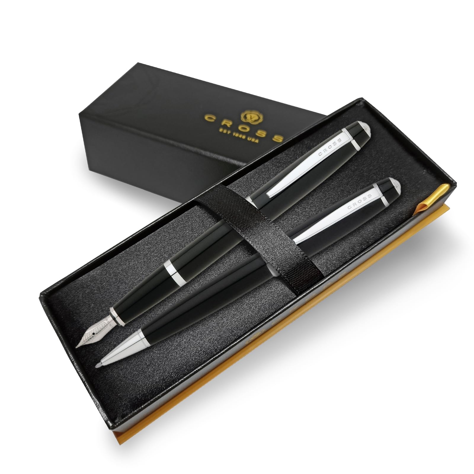 Cross Bailey Fountain Pen and Ballpoint Pen Set - Premium Box - Choose Colour - Gifting for Christmas Luxury Pens (Black)