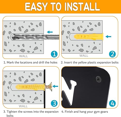 Miniatura 3 de Gym Home Rack - Organizador de 8 ganchos para montaje en pared, multiusos, equipo de entrenamiento para colgar en la pared, para bandas de