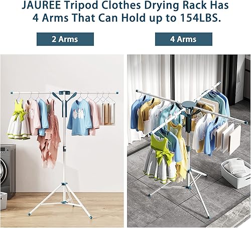 Miniatura 2 de JAUREE Trípode Perchero de Secado de Ropa Plegable para Interiores, Perchero de Secado Portátil para Ropa y de Altura Ajustable, Perchero de Secado