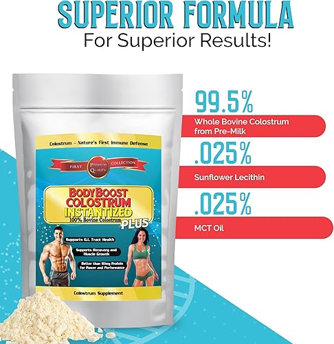 Vista 17 de BodyBoost Calostro entero, polvo de calostro 100% bovino, refuerzo inmunológico con inmunoglobulina y lactoferrina, calostro alimentado con pasto