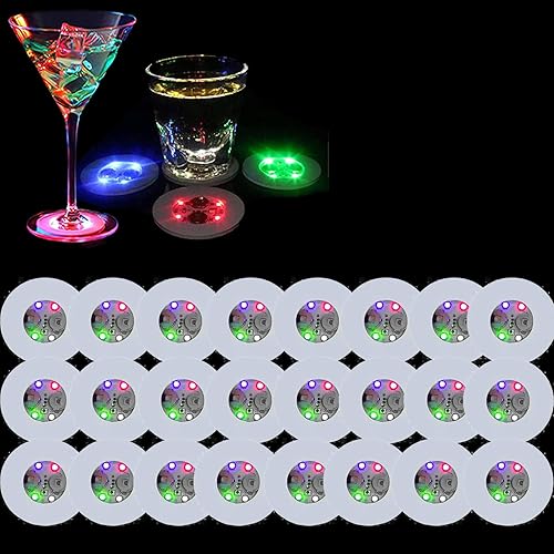 Posavasos LED, paquete de 25 luces LED, calcomanías de luz para botella de licor, posavasos de barra con luz flash para club, bar, fiesta,