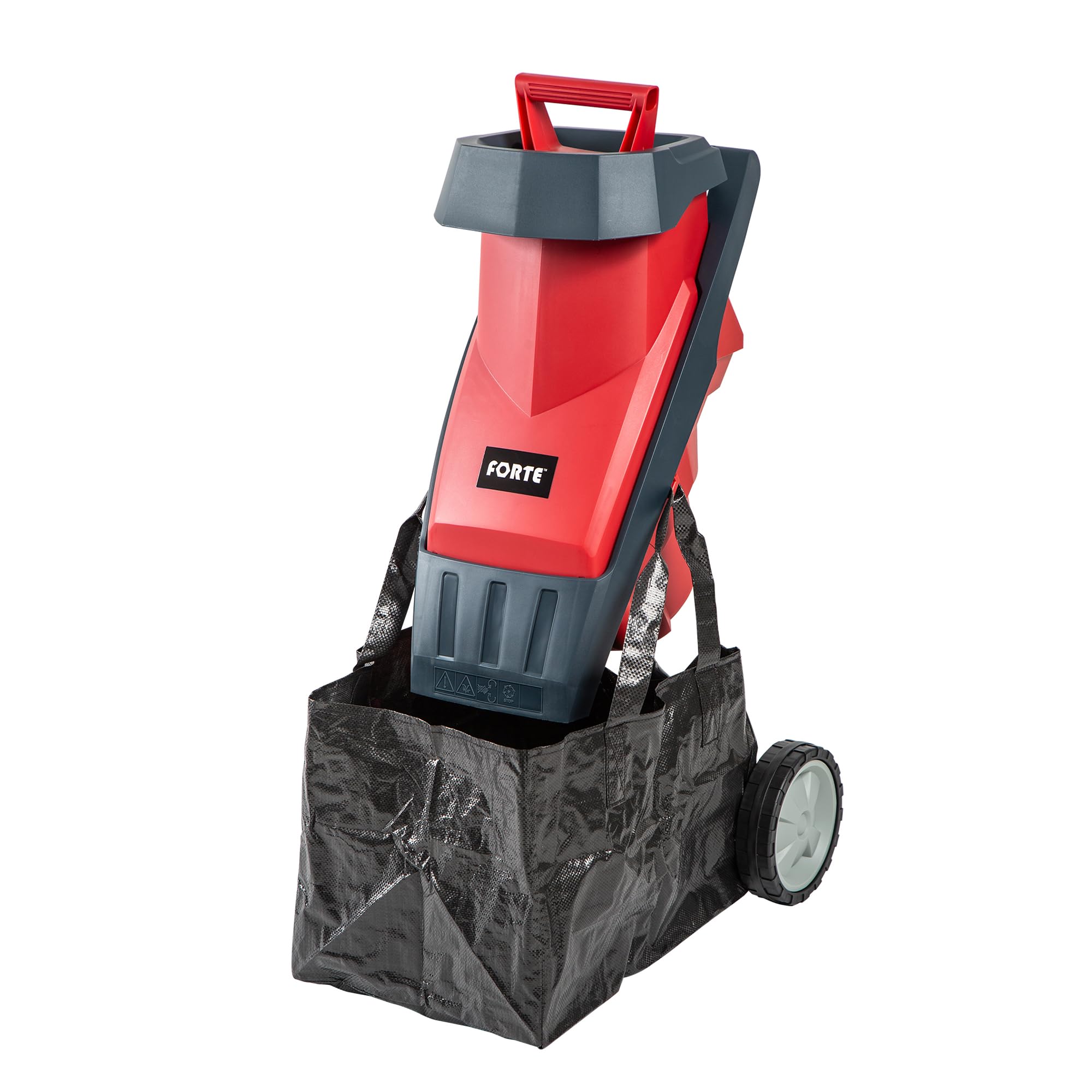 Forte 2400w Rapid Shredder with a 50L Collection Bag and Double-Sided Carbon Steel Blade. Impact shredder for Branches Measuring up to 40mm in Diameter.
