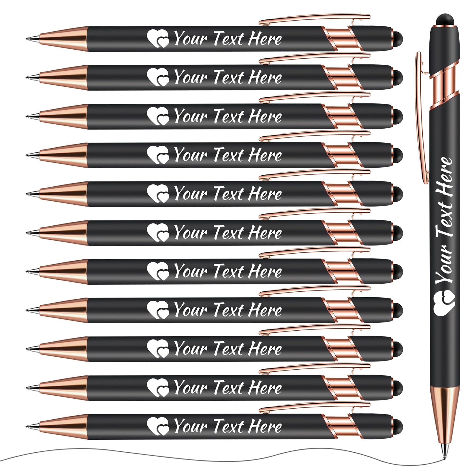 Vebermo Personalized Pens with Stylus - Custom Printed Name Pens with Black Ink - Imprinted with Your Logo or Message - Good Gift for Office, Teachers