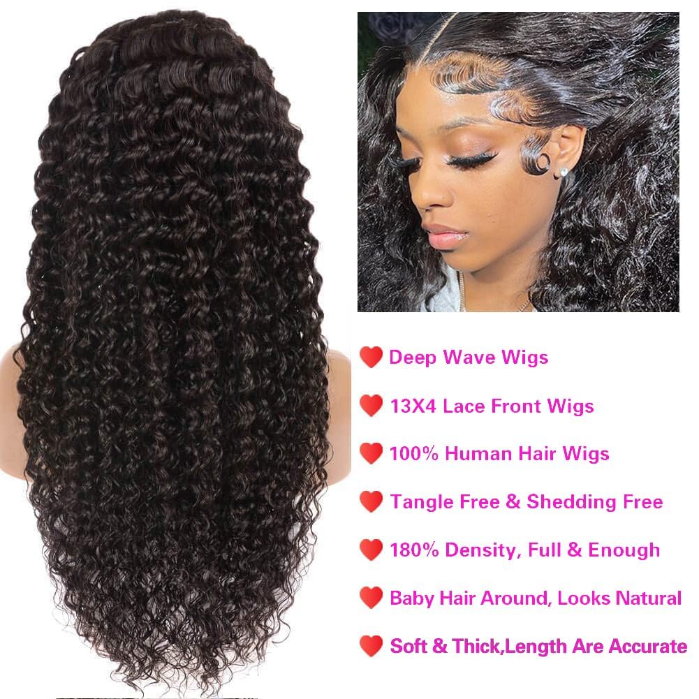 13x4 Deep Wave Lace Front Wigs Human Hair HD Lace Wigs for Black Women Human Hair 180% Density Lace Frontal Wig Pre Plucked with Baby Hair (22 Inch) - Image 2