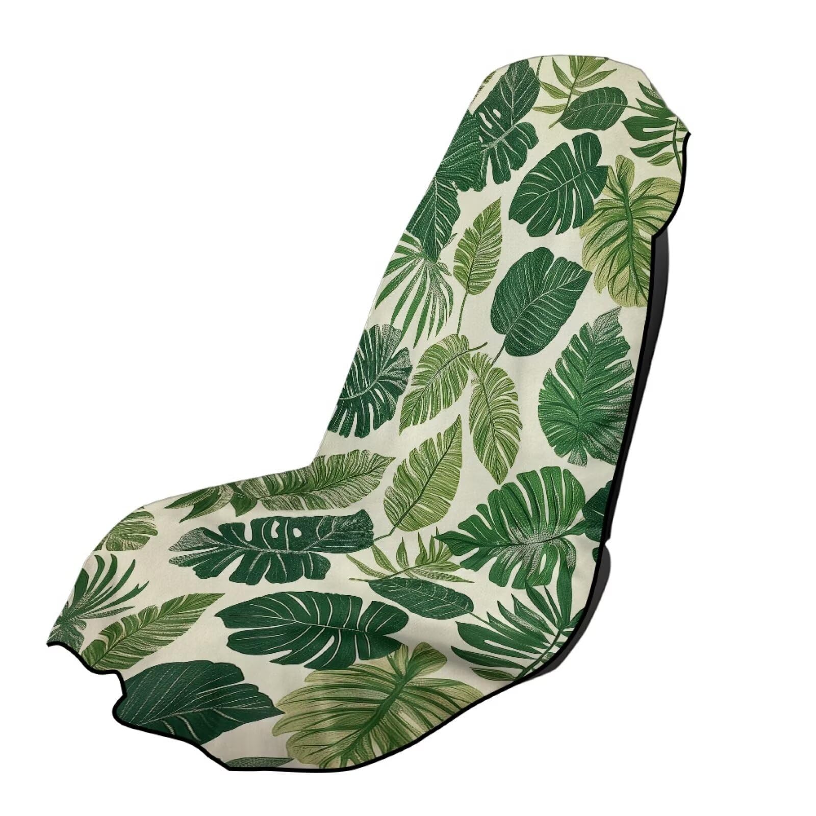 KEIAHUAN Green Palm Leaves Running Towel Car Seat Cover Washable Car Seat Towel for Sweat Protection After Gym Exercise Front Bucket Seats Covers for Kids Pets
