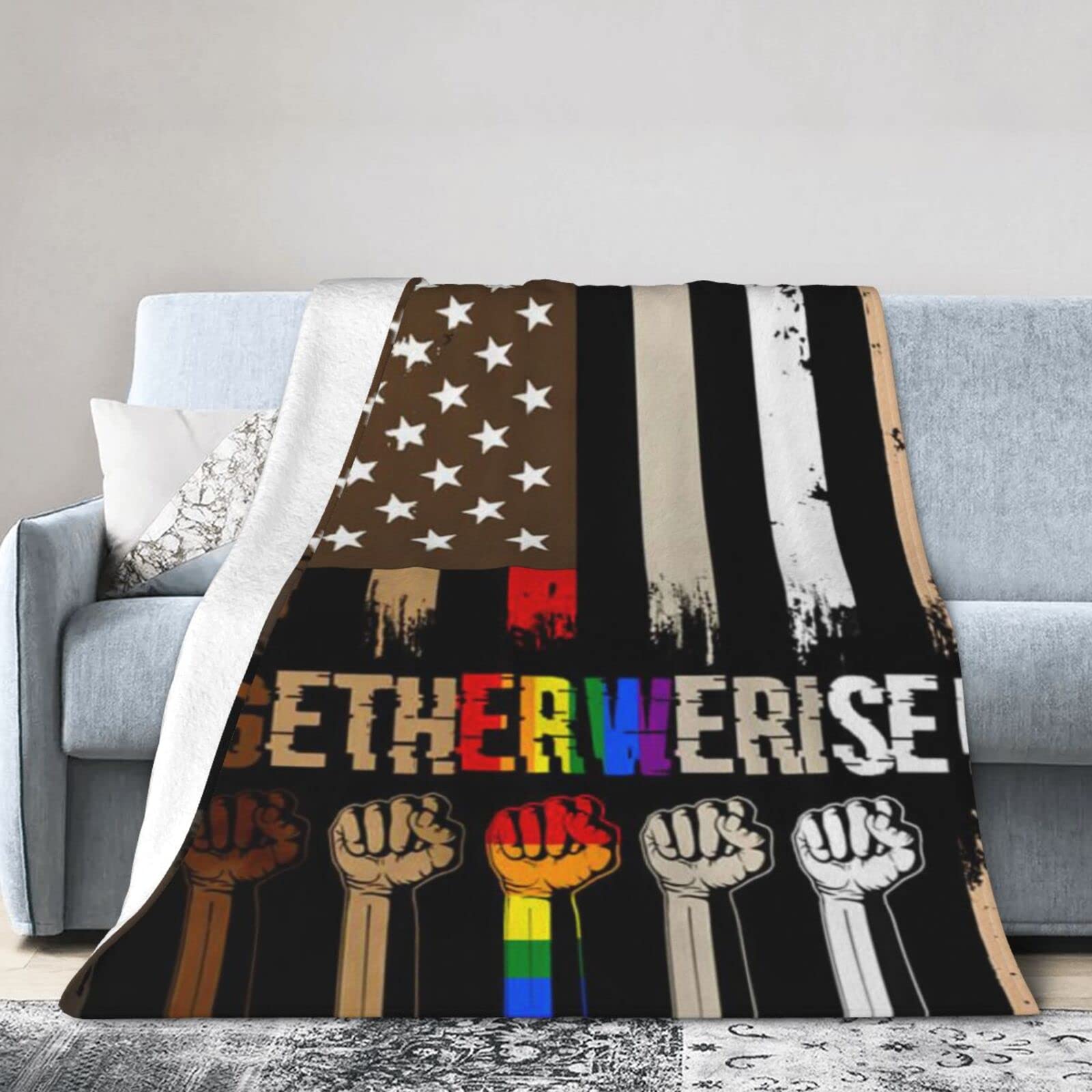 Lsjuee Flannel Fleece Blanket 80"X60" Together We Rise Black Lives Matter Sofa Throw Blanket Lightweight Ultra-Soft Travel Winter Blankets for Adult Keep Warm