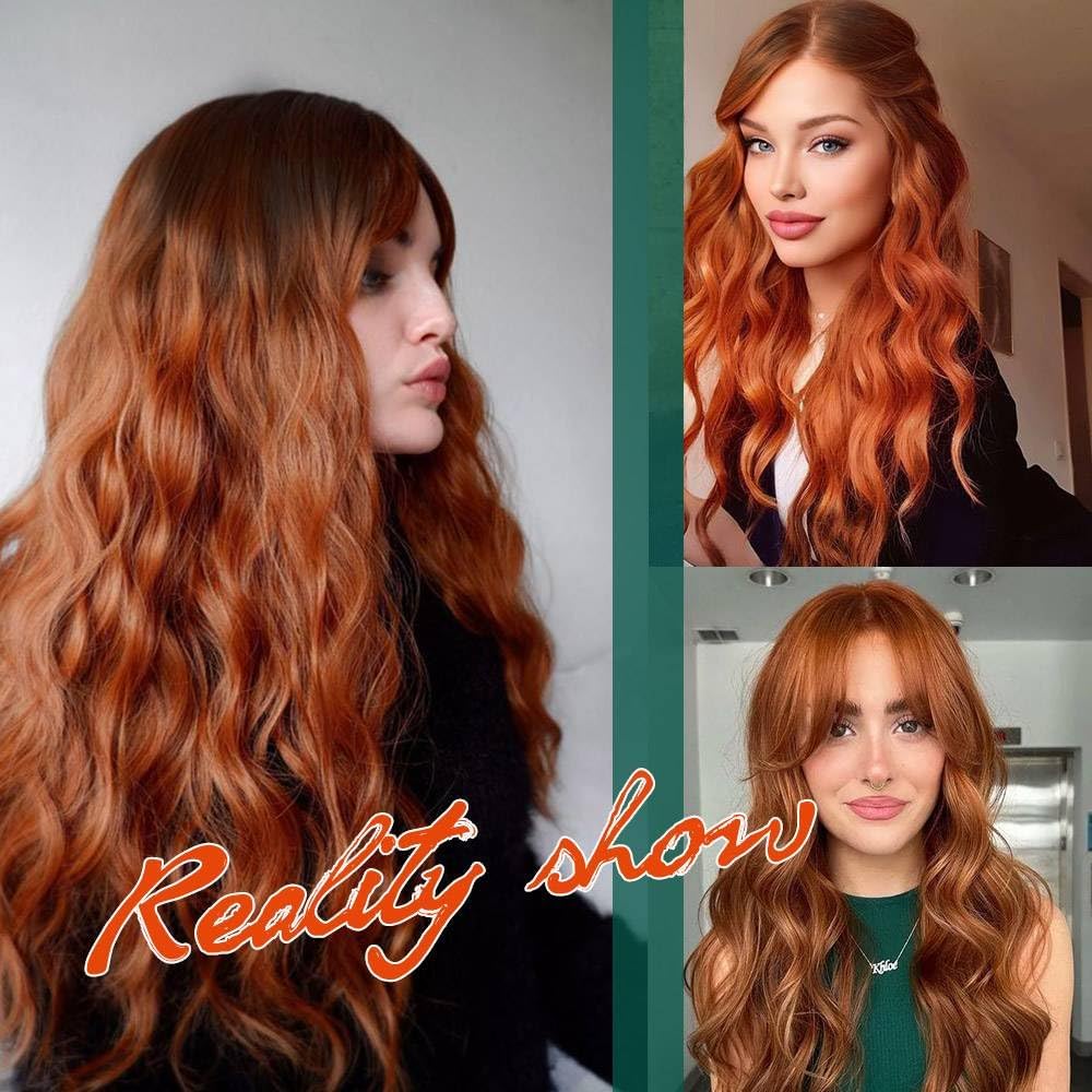 PORSMEER Long Ombre Copper Red Wavy Wig for Women 26 Inch Lace Middle Part Curly Wavy Wig Natural Looking Synthetic Heat Resistant Hair for Daily Party Use - Image 4