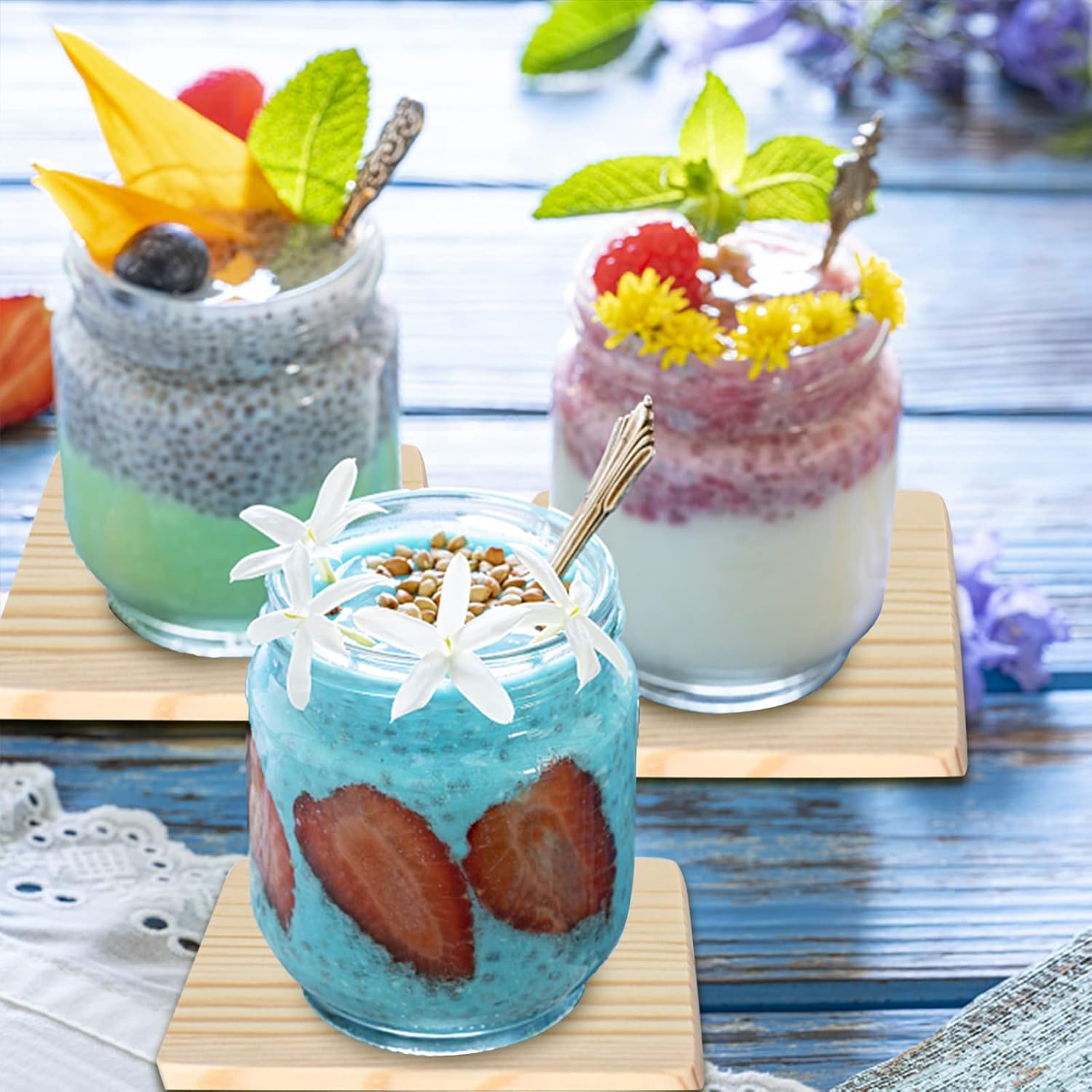 26 Pack Unfinished Wood Coasters, 4 Inch Square Blank Wooden Coasters Crafts Coasters with Non-Slip Silicon Dots for DIY Architectural Models Drawing Painting Wood Engraving