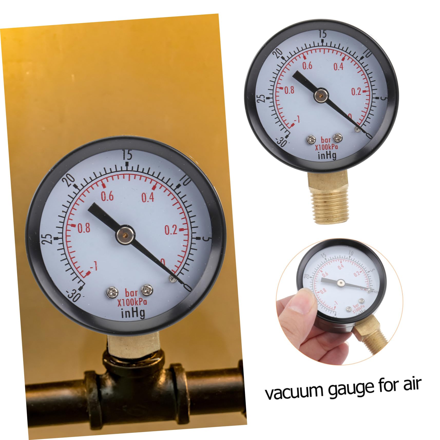 iplusmile 3 Piezas indicador de vacio juego de manómetro de vacío probador de vacuómetro Manómetro de presión de aire Medidor de presión de aceite cronómetro manómetro de vacío para aire