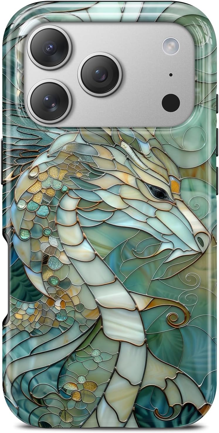 for iPhone 17 Pro Case, Dragon Stained Glass Aesthetic Phone Case, Compatible with Magsafe, Trendy Cute Cool Magnetic Slim Shockproof Protective Women Girl Men Cover