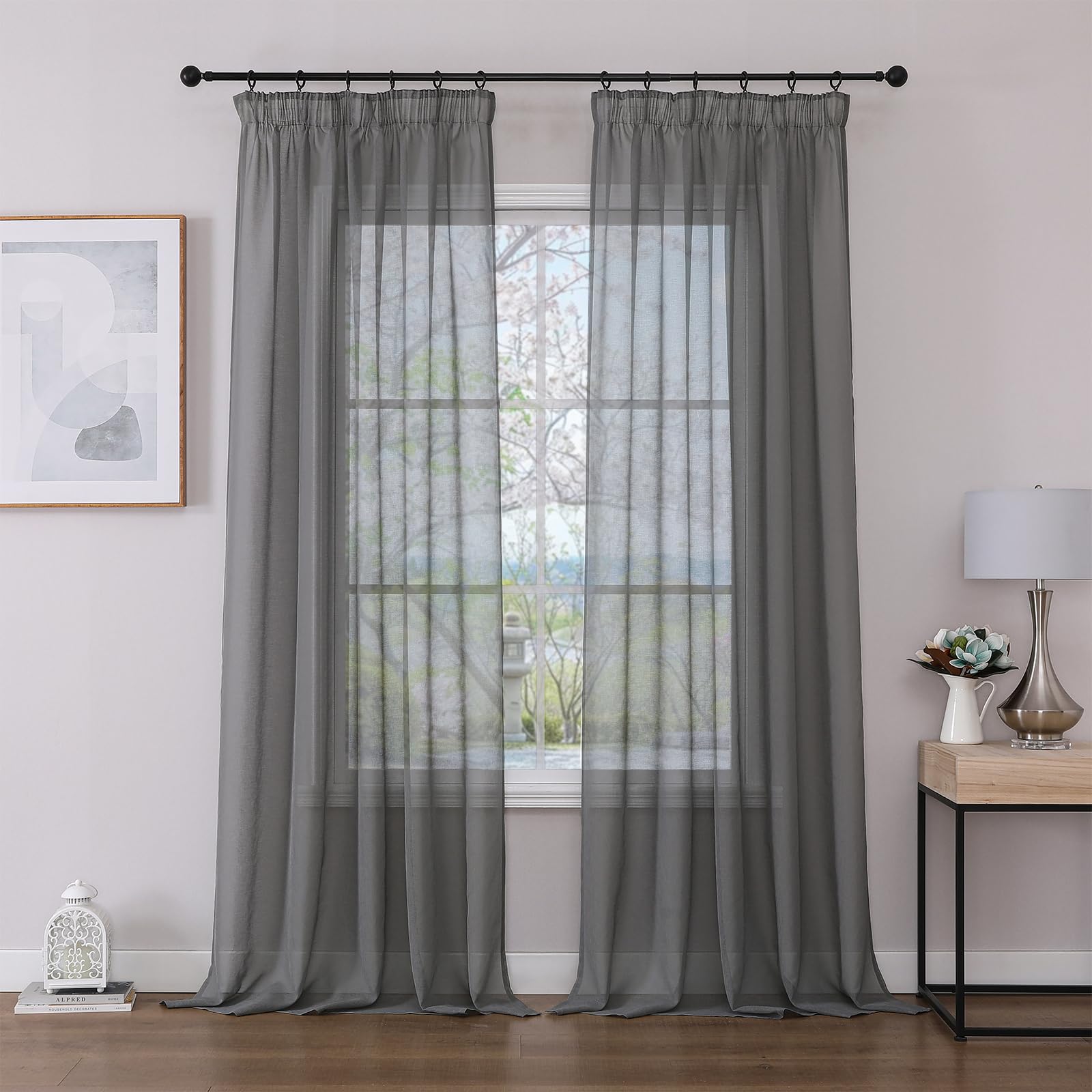 Joydeco 2er Set H260 x B140 cm Grau Sheer Voile Vorhänge für Schienensystem Durchlässig Extra Lange Curtains Schiene Gardinen Schlafzimmer Wohnzimmer