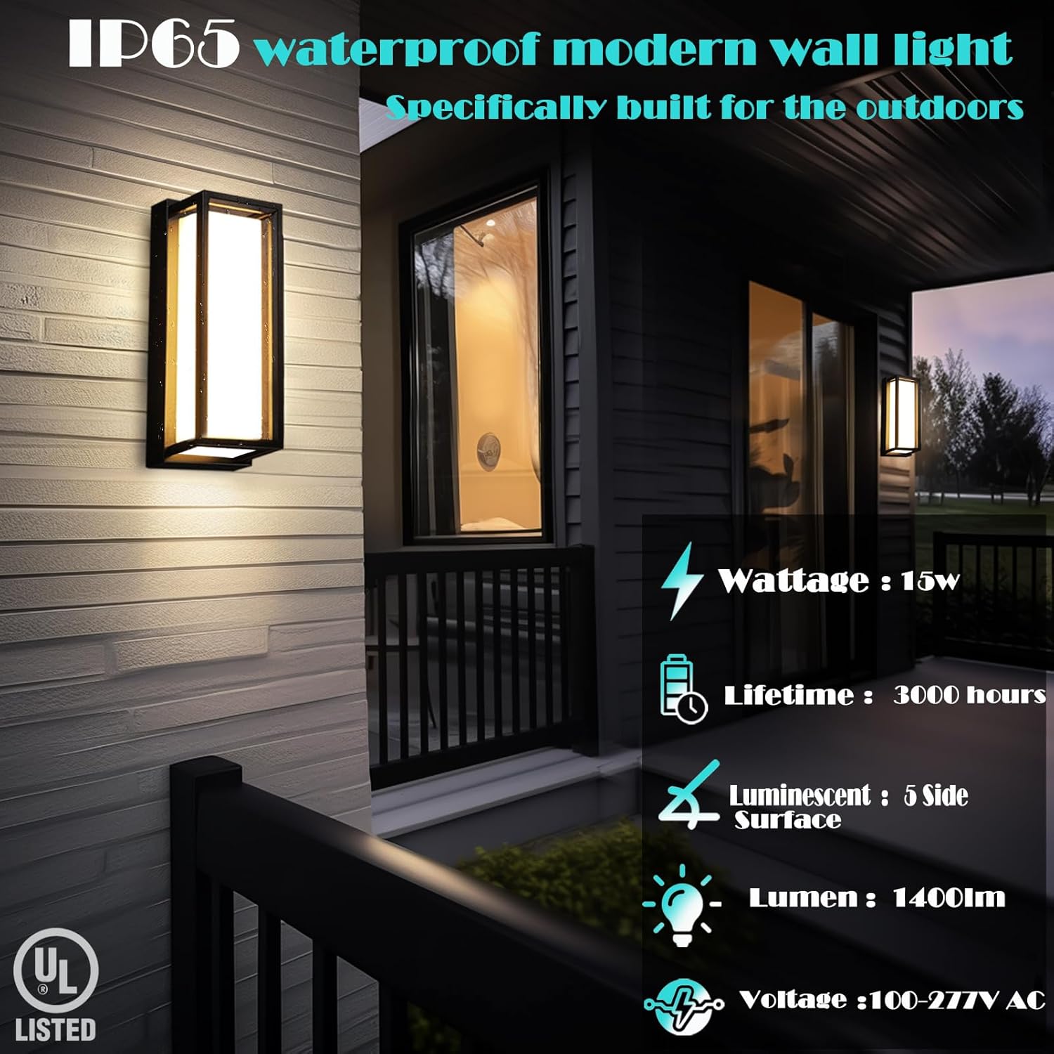 iYogaled Dimmable Modern Outdoor Wall Light Fixtures, 1400LM Waterproof Porch Lights Outdoor Wall Sconce, 2700K-5000K 5 Color Temperature Exterior Lighting Fixtures for House