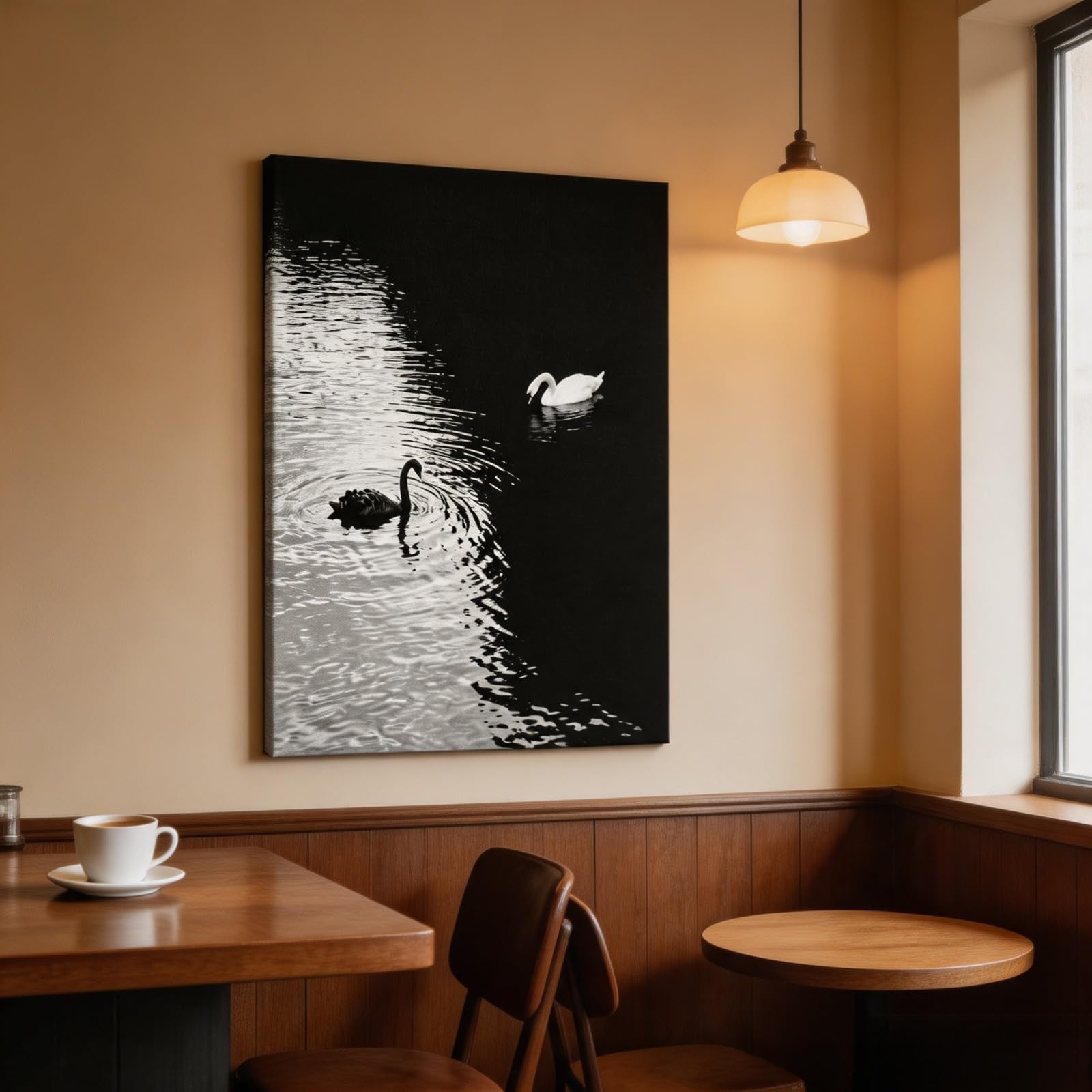 JUYIOPAX Cuadro en lienzo fotografía vertical dos cisnes en blanco y negro