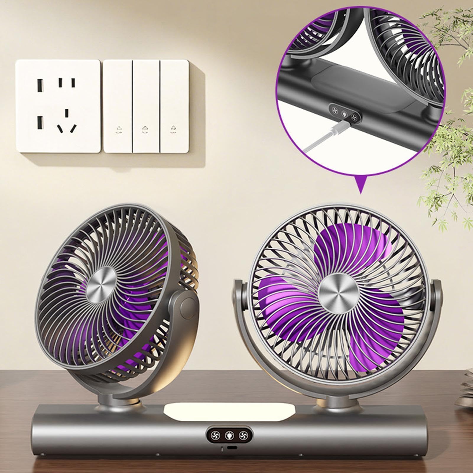Ventilatore Di Raffreddamento Per Automobili - Doppia Testa USB Ricaricabile A 3 Velocità,Ventola per Cruscotto di Camion,per Veicoli di Vari Tipi inclusi Rimorchi Autovetture Berlina Pick-up ATV SUV