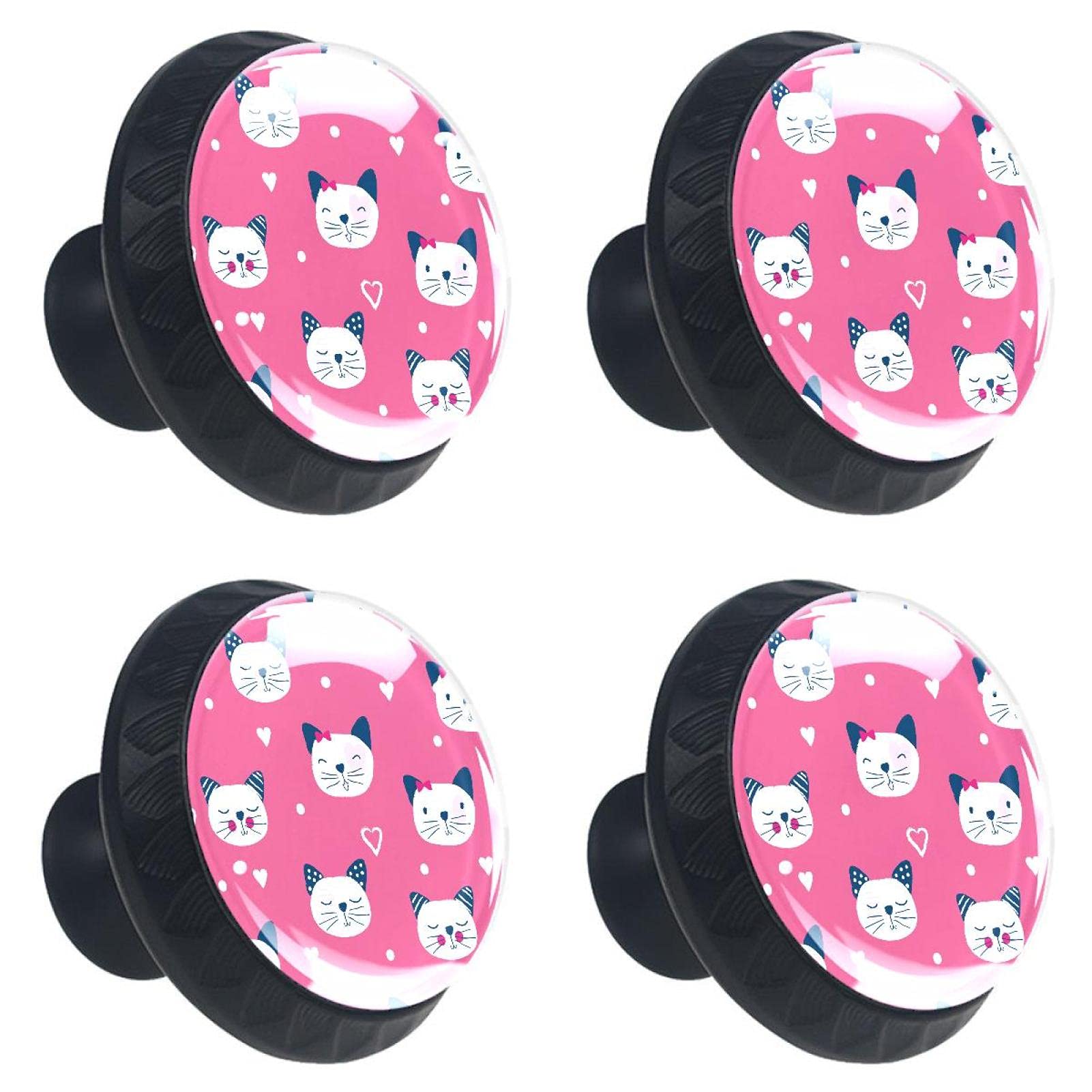 Boutons de tiroir en verre cristal bouton meuble chat rose avec vis lot de 4