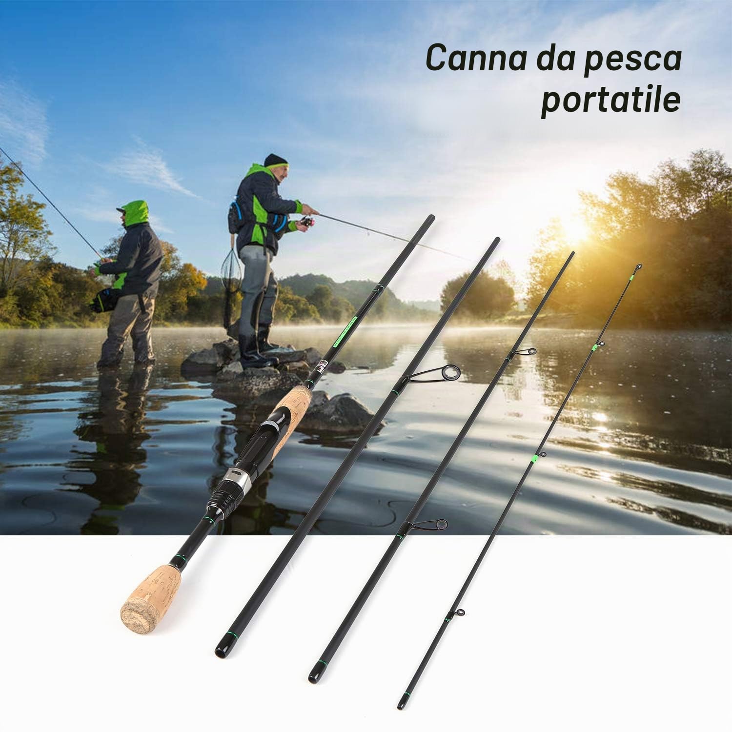 Canna da Pesca da Viaggio Portatile Canna da Pesca Leggera in Fibra di Carbonio 4 Pezzi,Canna da Pesca da Viaggio