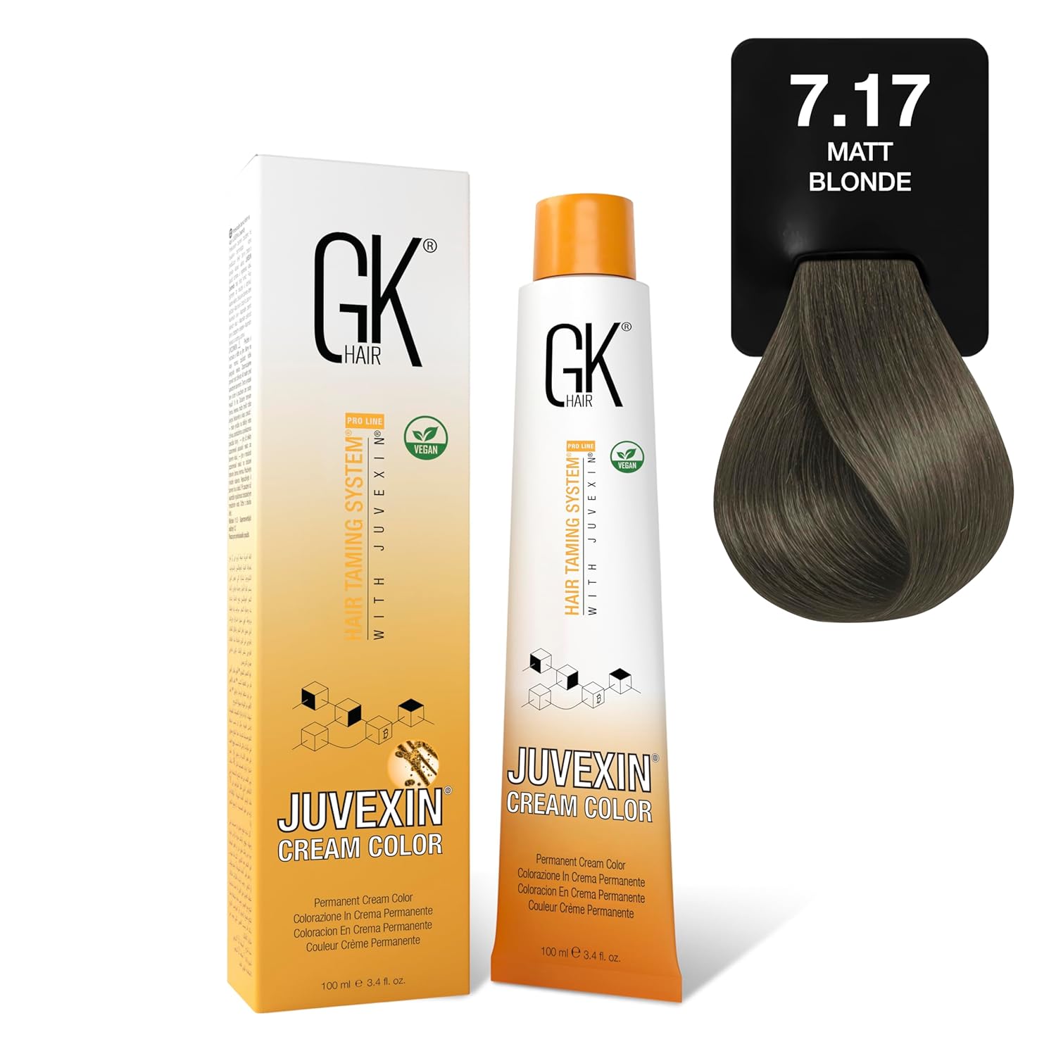 GK HAIR Color Cream 7.17 Matt Blonde – 3.4 Oz | 100% Grey Coverage Hair Color | Semi, Demi or Permanent Results via Developer Choice | Salon Quality Hair Dye for Women & Men
