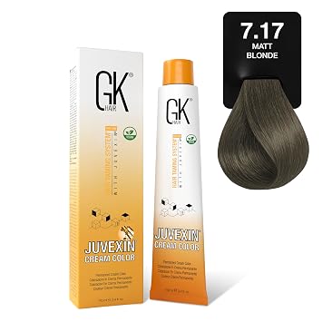 GK HAIR Color Cream 7.17 Matt Blonde 3.4 Oz | 100% Grey Coverage Hair Color | Semi, Demi or Permanent Results via Developer Choice | Salon Quality Hair Dye for Women & Men