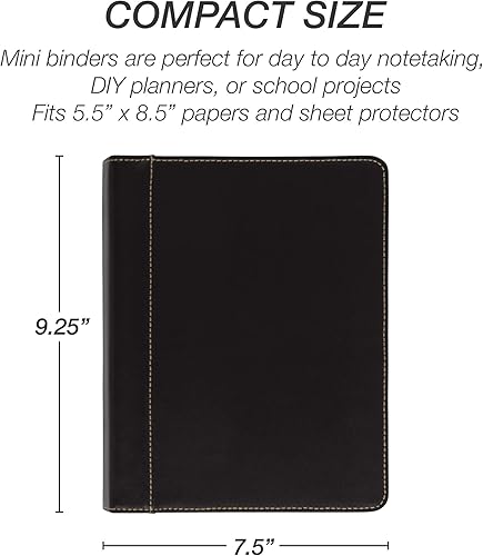 Miniatura 9 de Samsill Carpeta de 3 anillos de cuero con puntada de contraste de 1.5 pulgadas, organizador de cartera, carpeta de 3 anillas, (8.5 x 11), color negro