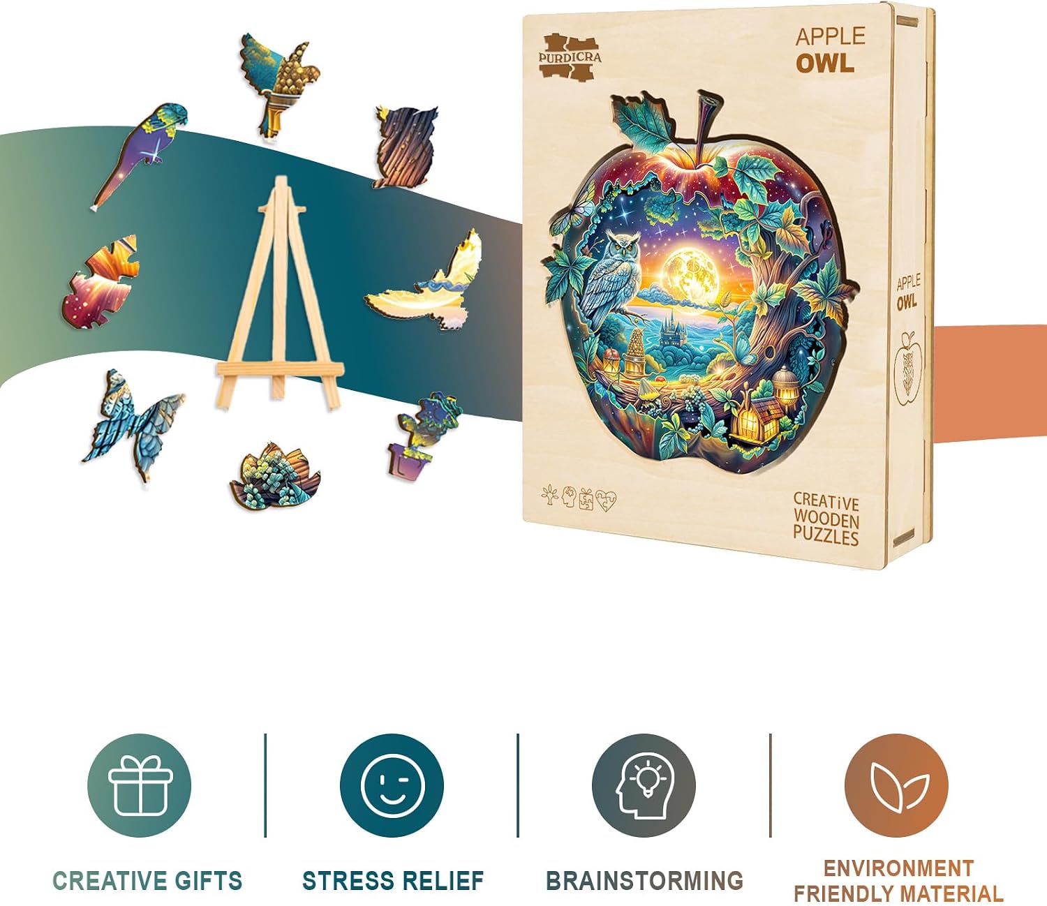 Wooden Puzzles for Adults, Apple Owl Jigsaw Puzzles with Unique Shape, Wood Challenging Jigsaw Puzzles Ideal for Adults, Christmas Birthday Gifts for Women Men Puzzle Game Lovers, 13.4"x12.9" - 260pcs