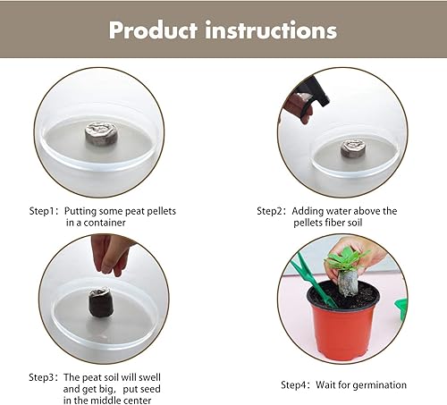 Miniatura 3 de ZeeDix 50 unidades de pellets de turba de 1.969 in, arrancador de semillas comprimidas, tapones de turba, vainas de turba, iniciador de semillas,