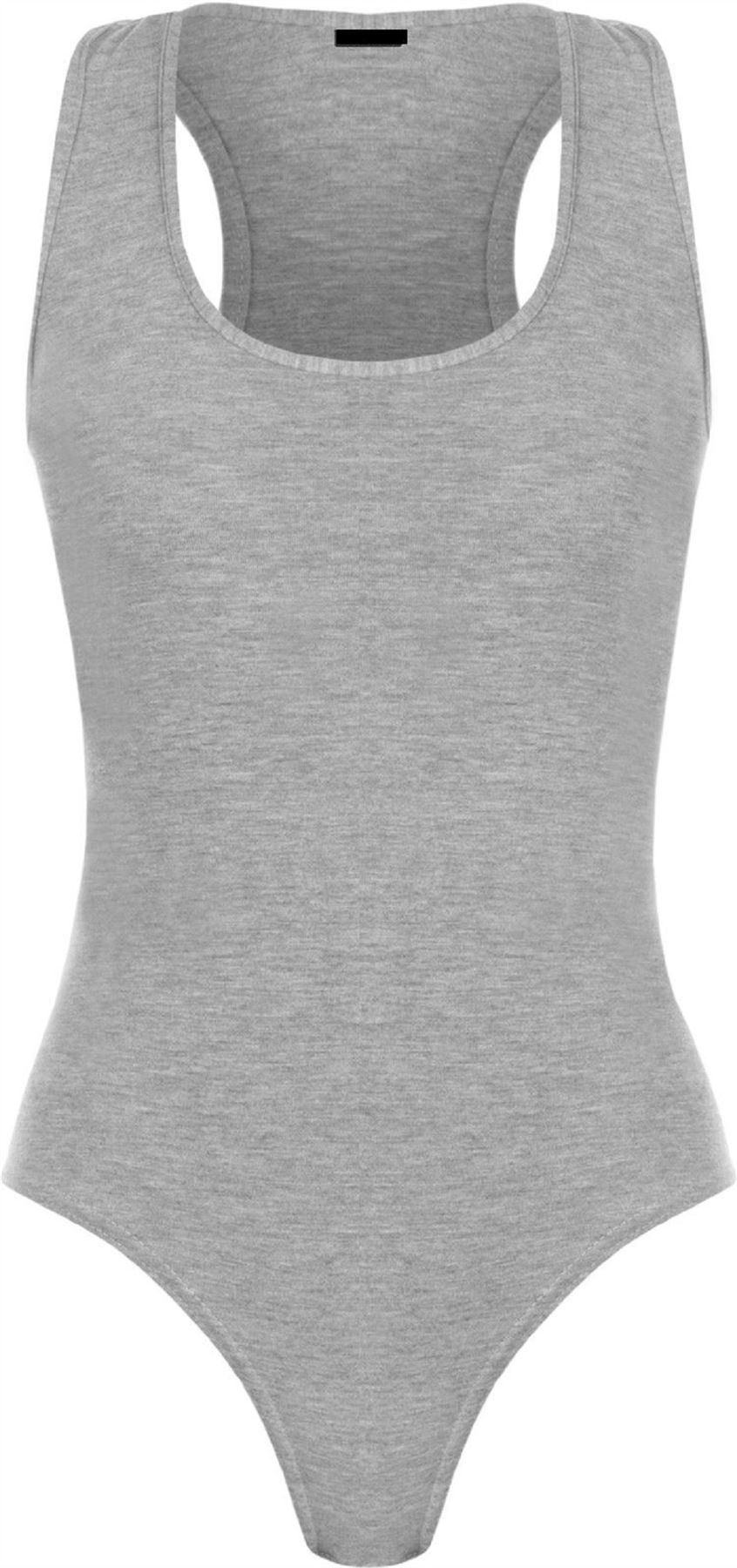GOSTYLES® Womens Racer Back Muscle Bodysuit, Ladies Soft & Comfortable Everyday Wear Sleeveless Stretchy Leotard Vest Top (Grey, 8-10)