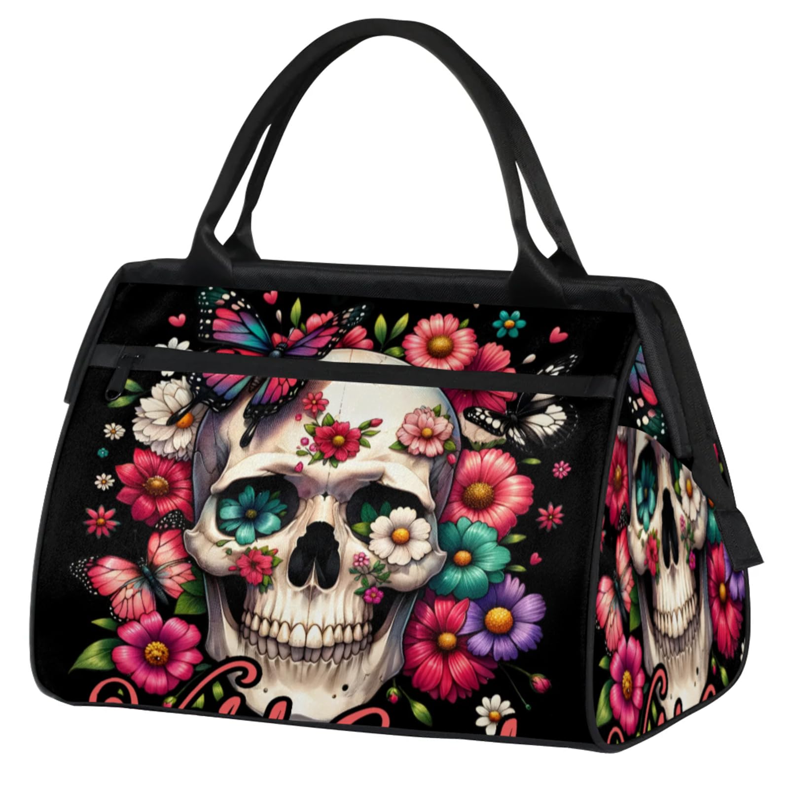 Overnight Weekender Bag for Women Men Halloween Gothic Skeleton Skull Waterproof Carry On Travel Duffel Bags with Zipper Lightweight Sports Gym Bag