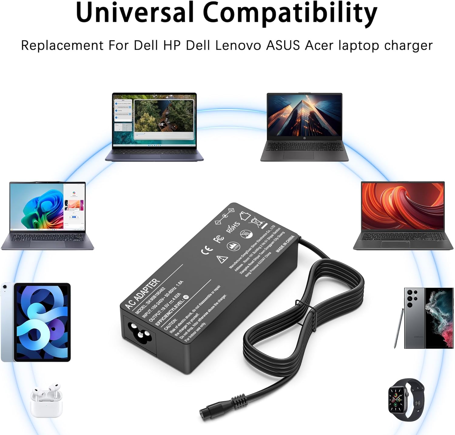 90W Universal Laptop Charger Compatible with Dell HP Lenovo Acer ASUS Fujitsu to Shiba Notebook Ultrabook Universal Power Supply with 16 Tips