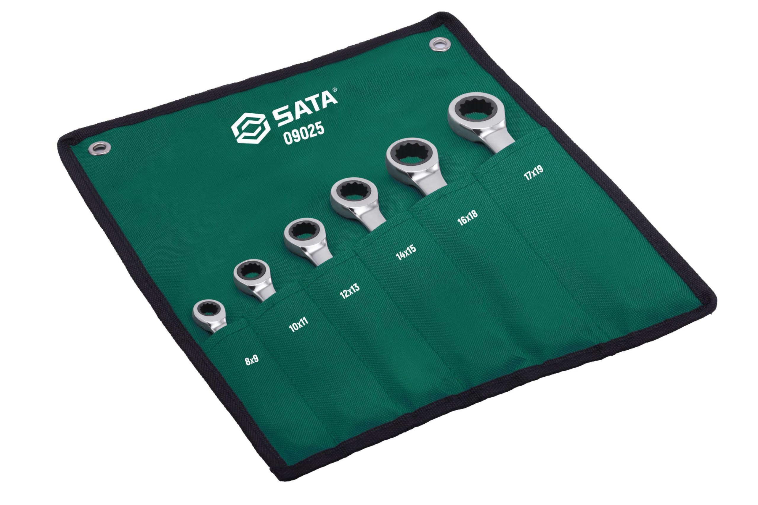 SATA ST09025SJ, klucz oczkowy z grzechotką, klucz oczkowy z grzechotką, zestaw kluczy płaskich, metryczny 8-19 mm, 6-częściowy