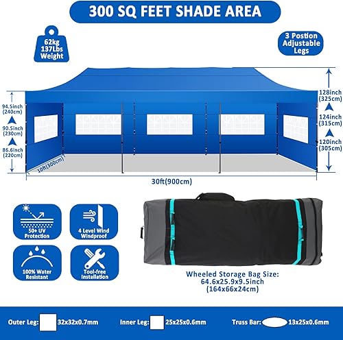 Miniatura 354 de COBIZI - Toldo desplegable de 10 x 10 pies, 4 paredes laterales, FPU 50+ para todo el año, resistente al viento, impermeable, uso comercial, Gris