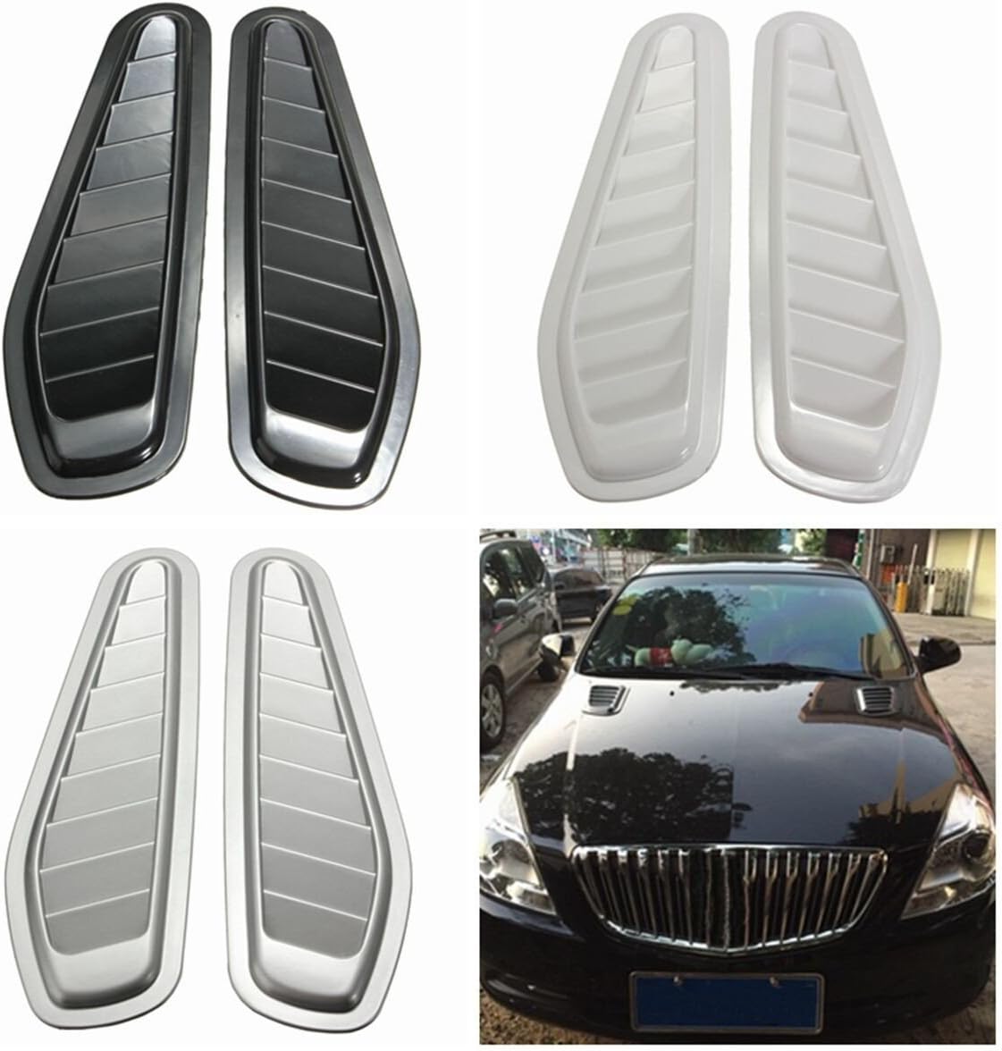 1 Pair Car Auto Decorative Air Flow Intake Scoop Turbo Bonnet Vent Cover Hood For Fender Black /White /Grey Car Styling (Black)