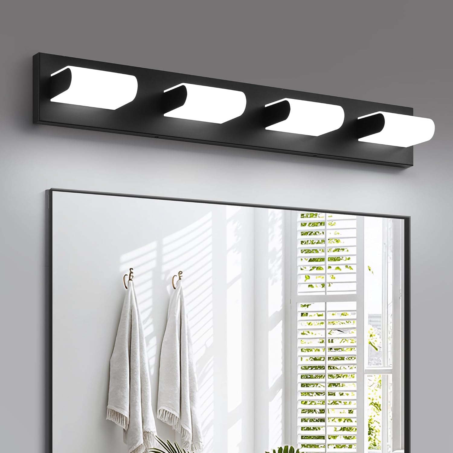 KDG LED Modern Bathroom Vanity Light Fixtures, 4 Lights Matte Black 5000K Wall Lighting Over Mirror, Lights for Dressing Room, Bedroom, 29.5 inch