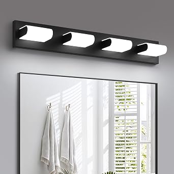 KDG LED Modern Bathroom Vanity Light Fixtures, 4 Lights Matte Black 5000K Wall Lighting Over Mirror, Lights for Dressing Room, Bedroom, 29.5 inch