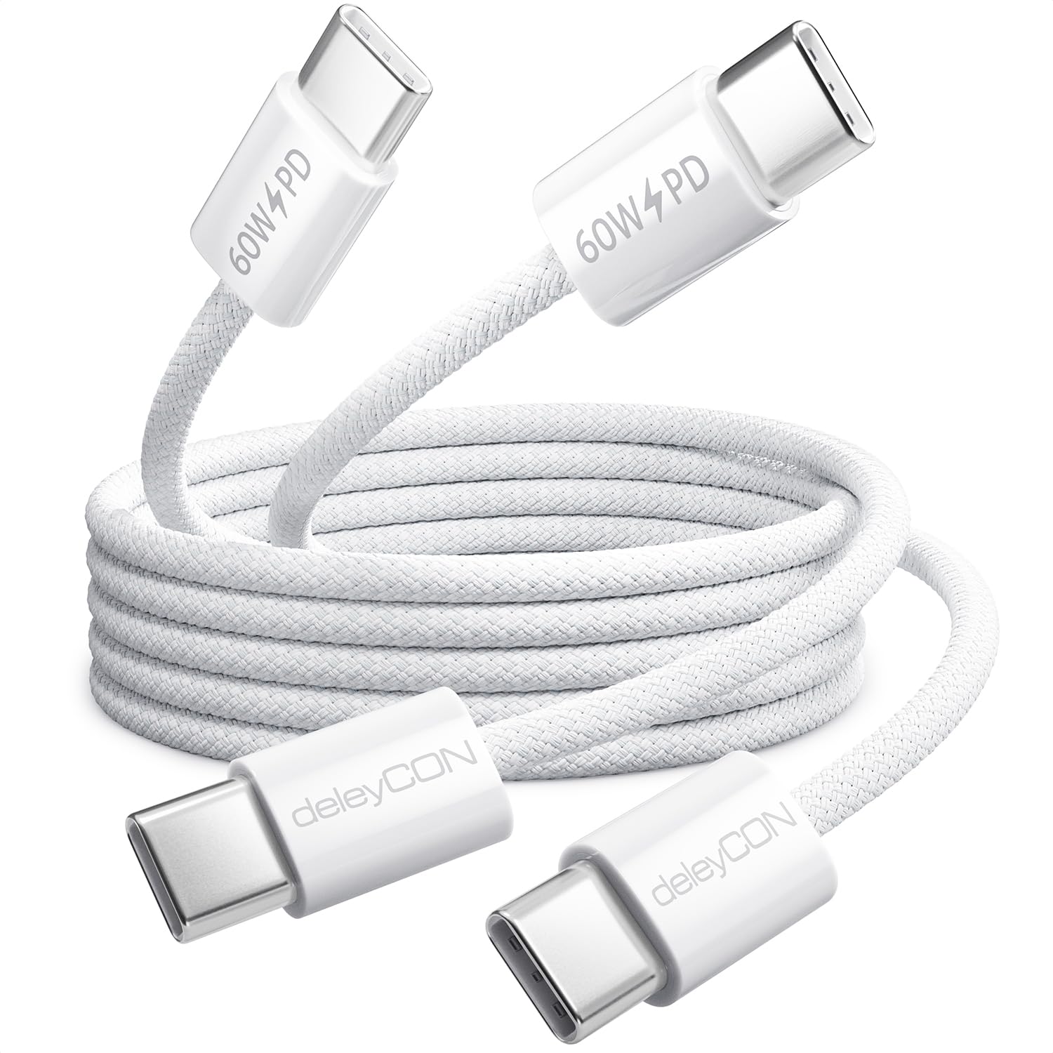 deleyCON Set USB C 60W [2 Pezzi, 1M + 1M] PD 3.0 USB-C a C Ricarica Rapida per iPhone 17 16 Pro Max Air Galaxy S26 S25 A56 A17 A26 iPad MacBook Xiaomi Switch PS5