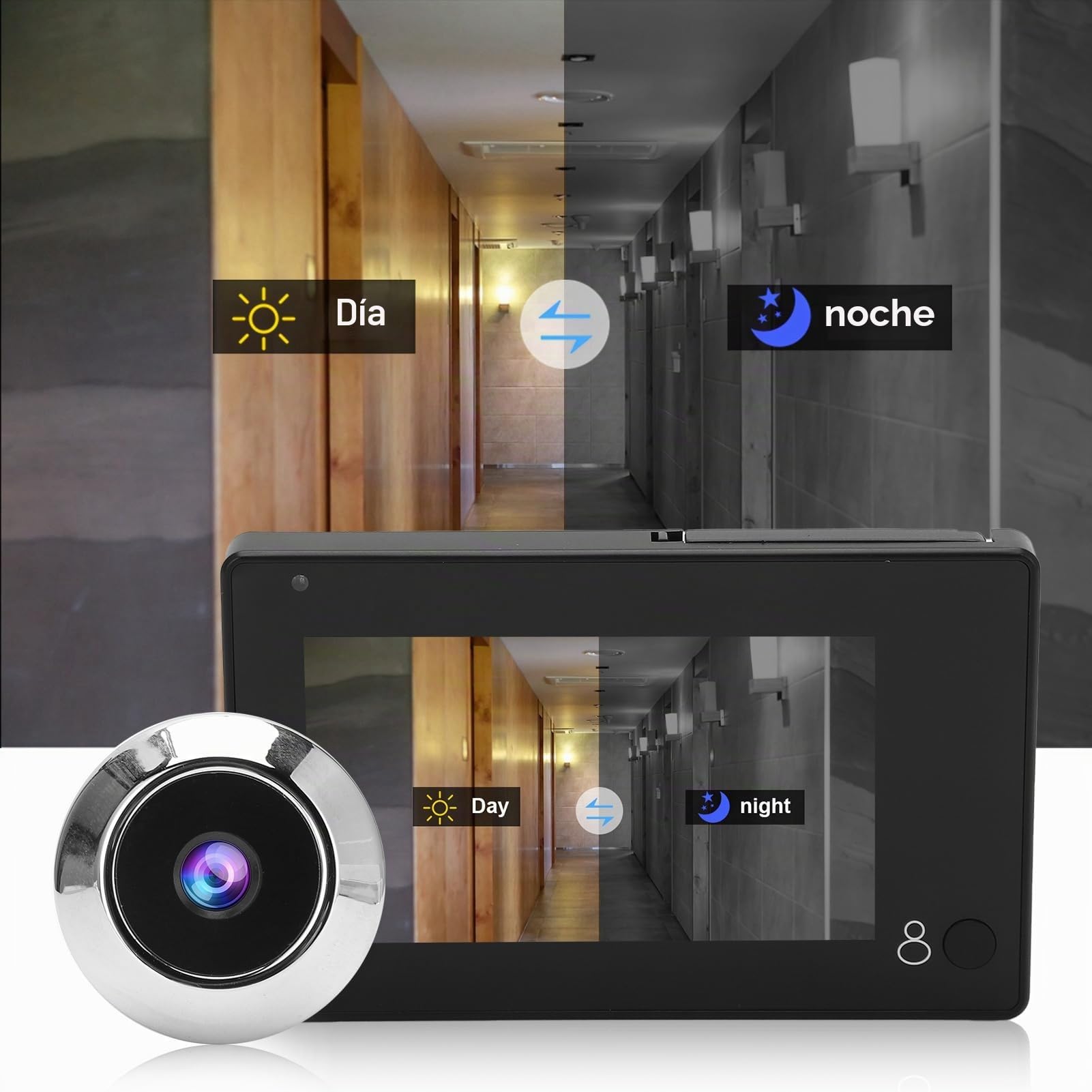 Mirilla digital de vigilancia inalámbrica HD, 145 ° ultra gran angular, pantalla de alta definición de 4,3 pulgadas, HD, para casa, apartamento, hotel