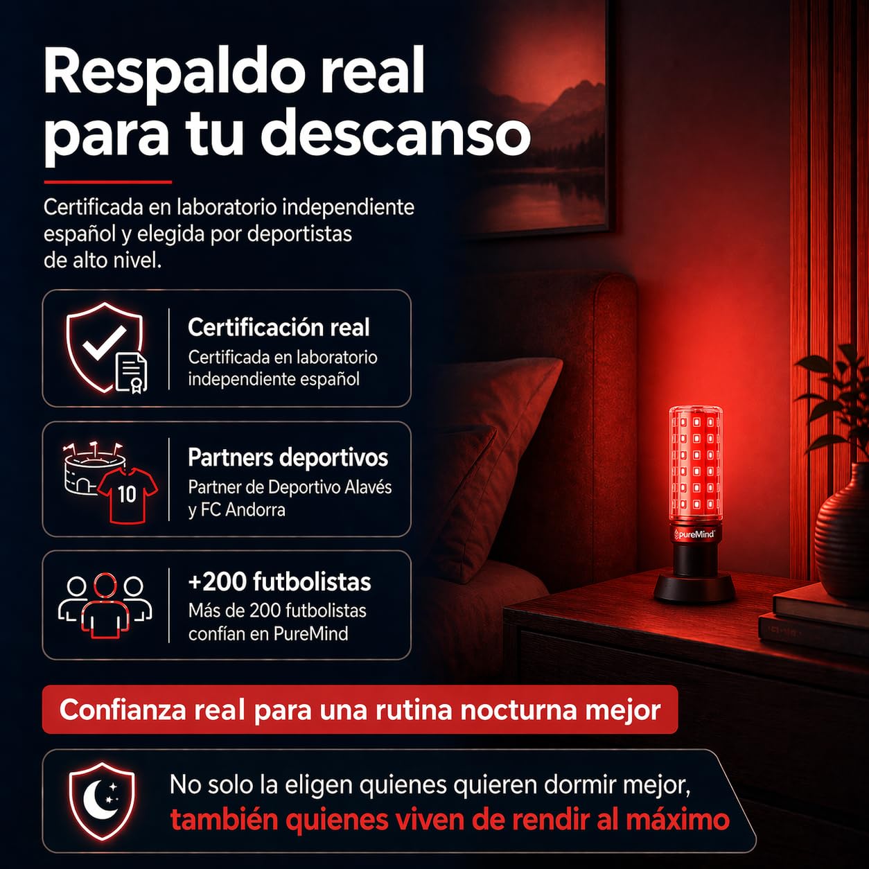 Puremind PACK 2 Luz Roja Nocturna Melatonina E27 para dormir bebe y adultos bombilla roja terapia para dormir tecnologia Flicker Free + 0% Luz Azul + rosca estandar + mejora del ritmo de descanso