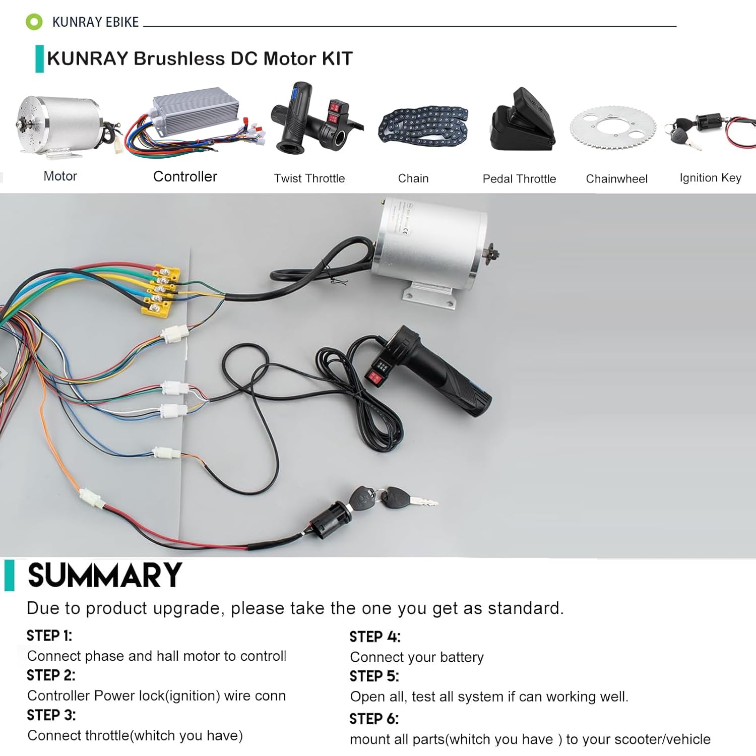 BLDC 72V 3000W Brushless Motor Kit with 50A Controller Throttle Pedal | Kunray 24 Mosfet BLDC ControllerFoot Pedal ThrottleMotor Kit for Electric Scooter Engine Motorcycle DIY Part Conversion product thumbnail 7