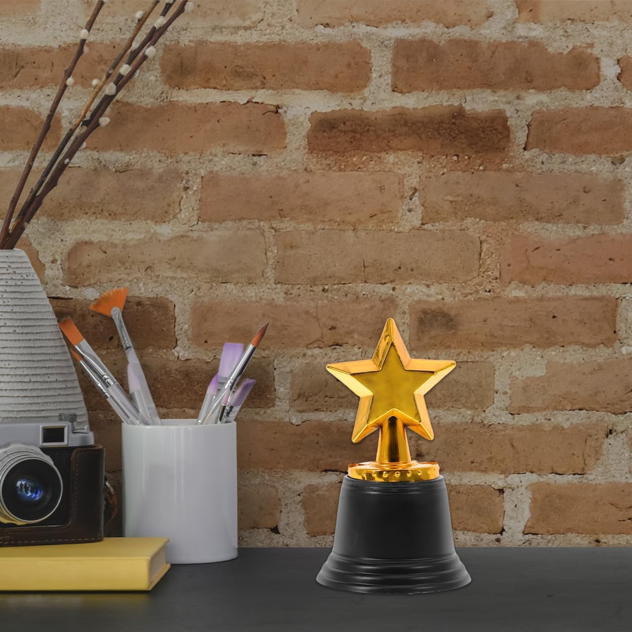 NUOBESTY Mini Trophies, 6pcs Star Gold Trophy Award Trophy Cup for Kids Plastic Small Trophies for Party Favors, Rewards, Tournaments, Winning Prizes, Competitions