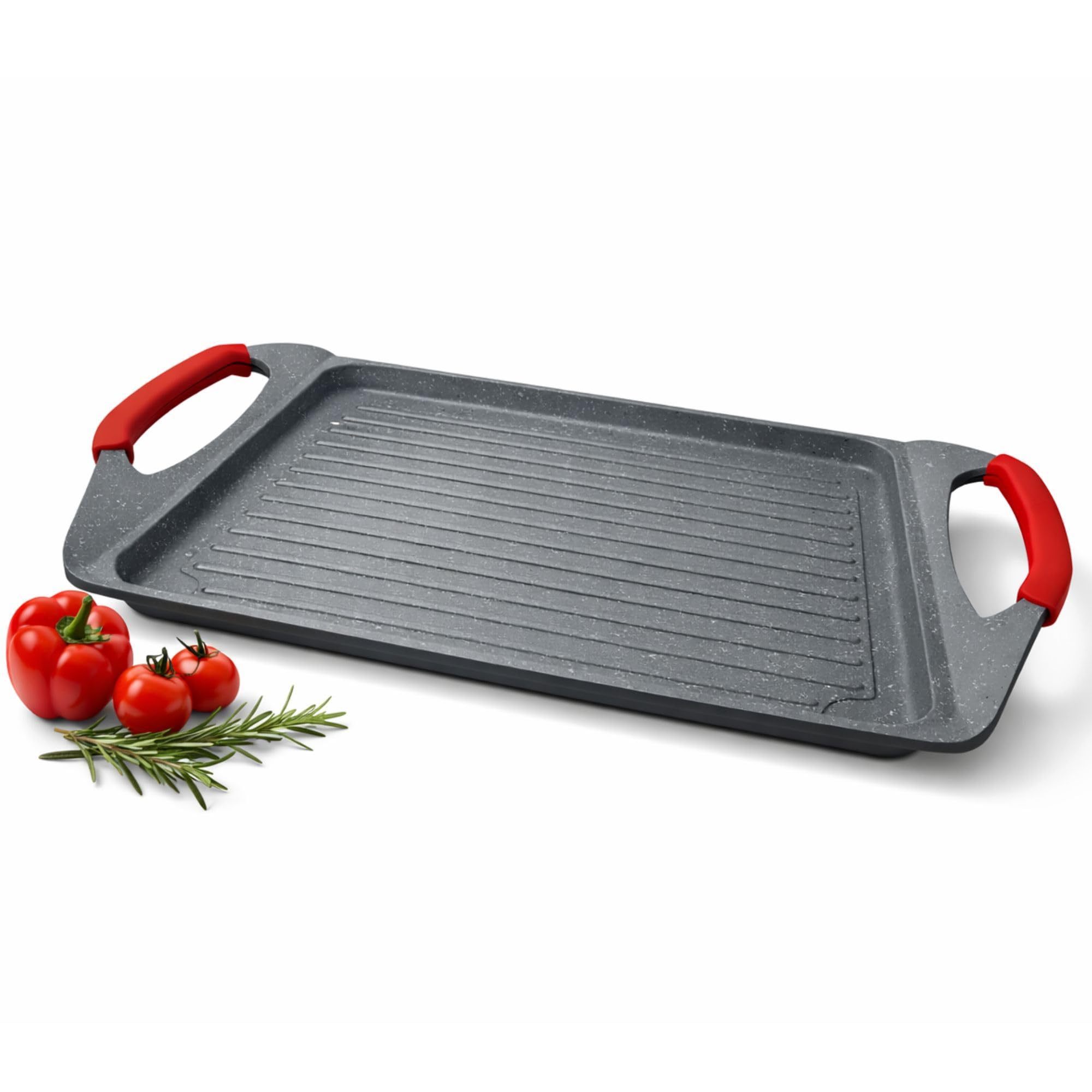 NAMAI - Bistecchiera Induzione Rettangolare, 45,5 CM x 27 CM | Rivestimento Antiaderente, Alluminio Pressofuso, Adatta In Lavastoviglie, Adatta a Tutti i Piani Cottura