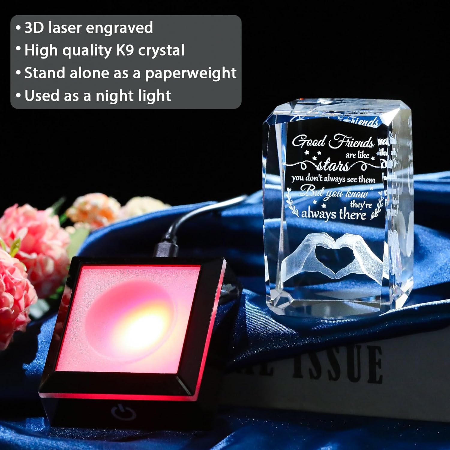 Enjinkail Bestfriend Unique Gifts for Women Birthday Crystal Keepsake with Colorful Led Base, 3D Engraved Friendship Plaque Bestie Gifts for Graduation Valentines Christmas Mothers Day - Image 6