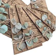 Pack of Eucalyptus Personalized Wedding Invitations - Laser Cut Wedding Invitation - Wooden Invitations with Envelopes & Stickers
