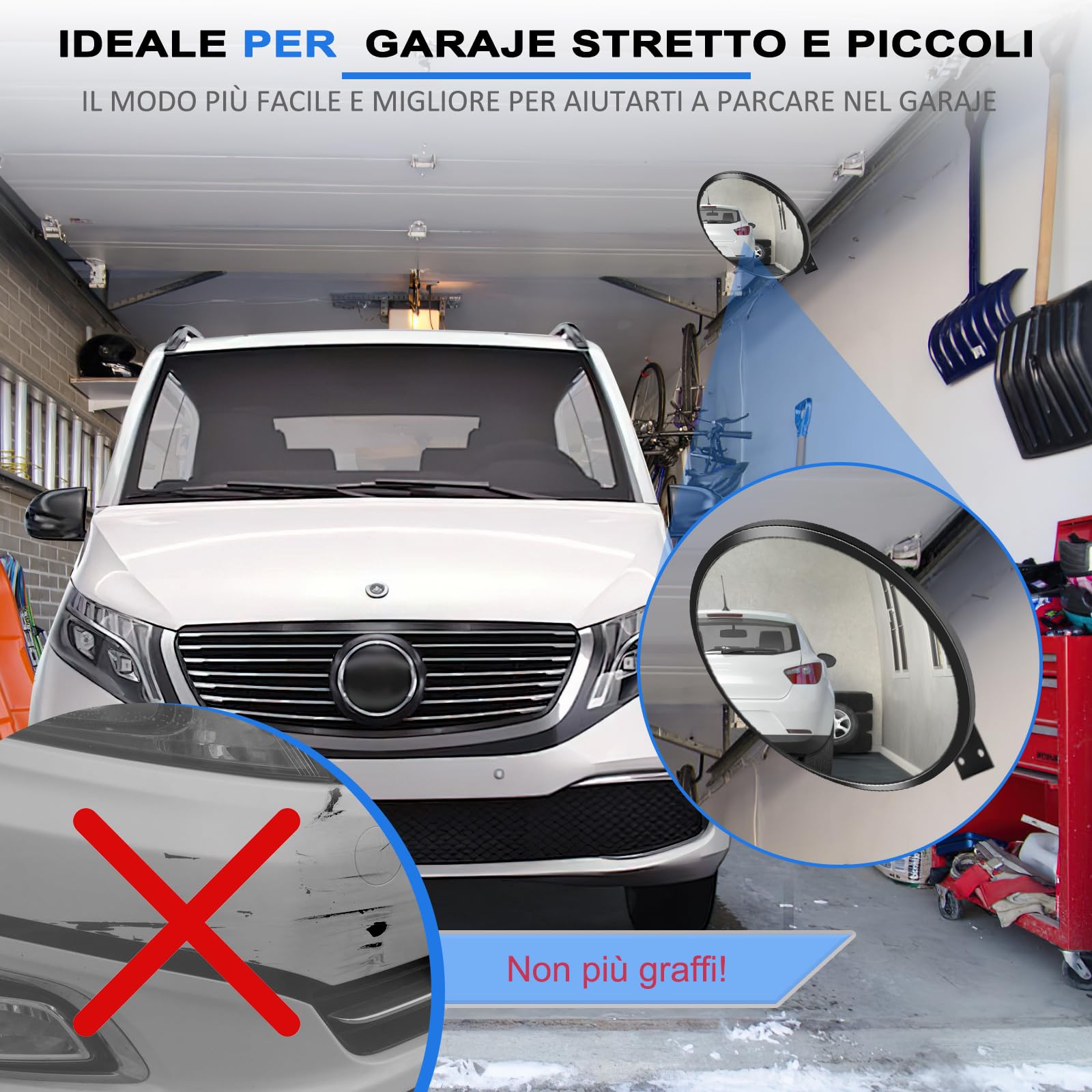 Moveland Specchietto Convesso Regolabile, 30 cm, Grandangolo, Rotondo, in Acrilico, Parabolico, per Garage, Traffico, Vialetti, Ufficio, Cortile, Magazzino (130 Gradi)