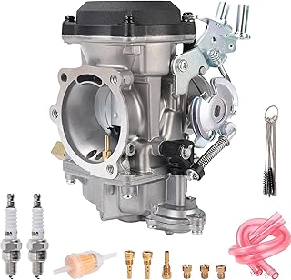 CV40 Carburetor for Harley Davidson HD Sportster XL883 XL1200/ Softail/ Touring/ Dyna & FXR/ Road King Carb 27421-99 27490-04 27465-04 (with Fuel Filter + 2 Spark Plugs + Brush Set + Jets)